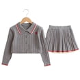 thumbnail image 6 of Toddler Girls Outfit 1-8 Years, Preppy Style Knit Cardigan Sweater and Pleated Skirt 2 Piece Set Collared Button Down School Uniform Outfit for Kids Gray, 6 of 6