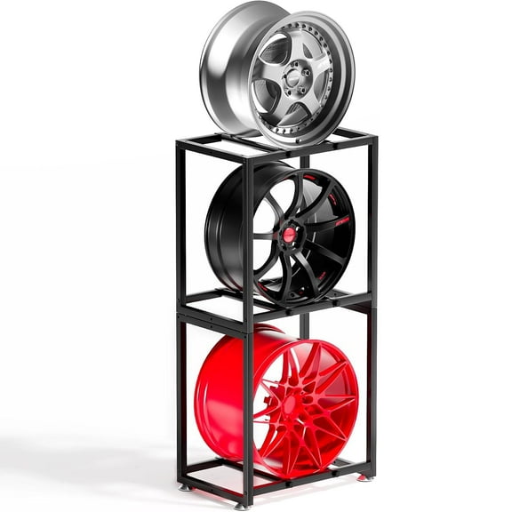 Ztysn 2pcs Car Wheel Rim Hub Tire Rack for Garage Holder,up to 220lbs for Heavy Duty Steel Wheel Adjustable Modular Organizer Storage Metal Rack/Black