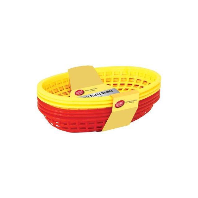 Juego de cestas Mantelería de 9 pulgadas, 6 piezas, plástico rojo y amarillo