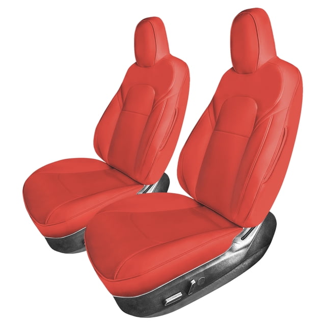 For 2020-2024 Tesla Model Y FH Group Faux Leather Custom Fit Car Seat Covers Front Set - Solid Red