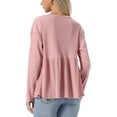 thumbnail image 3 of INSPIRE CHIC Women's Peplum Top Ruffle Hem Shirt Crew Neck Long Sleeve Blouse L Pink, 3 of 6
