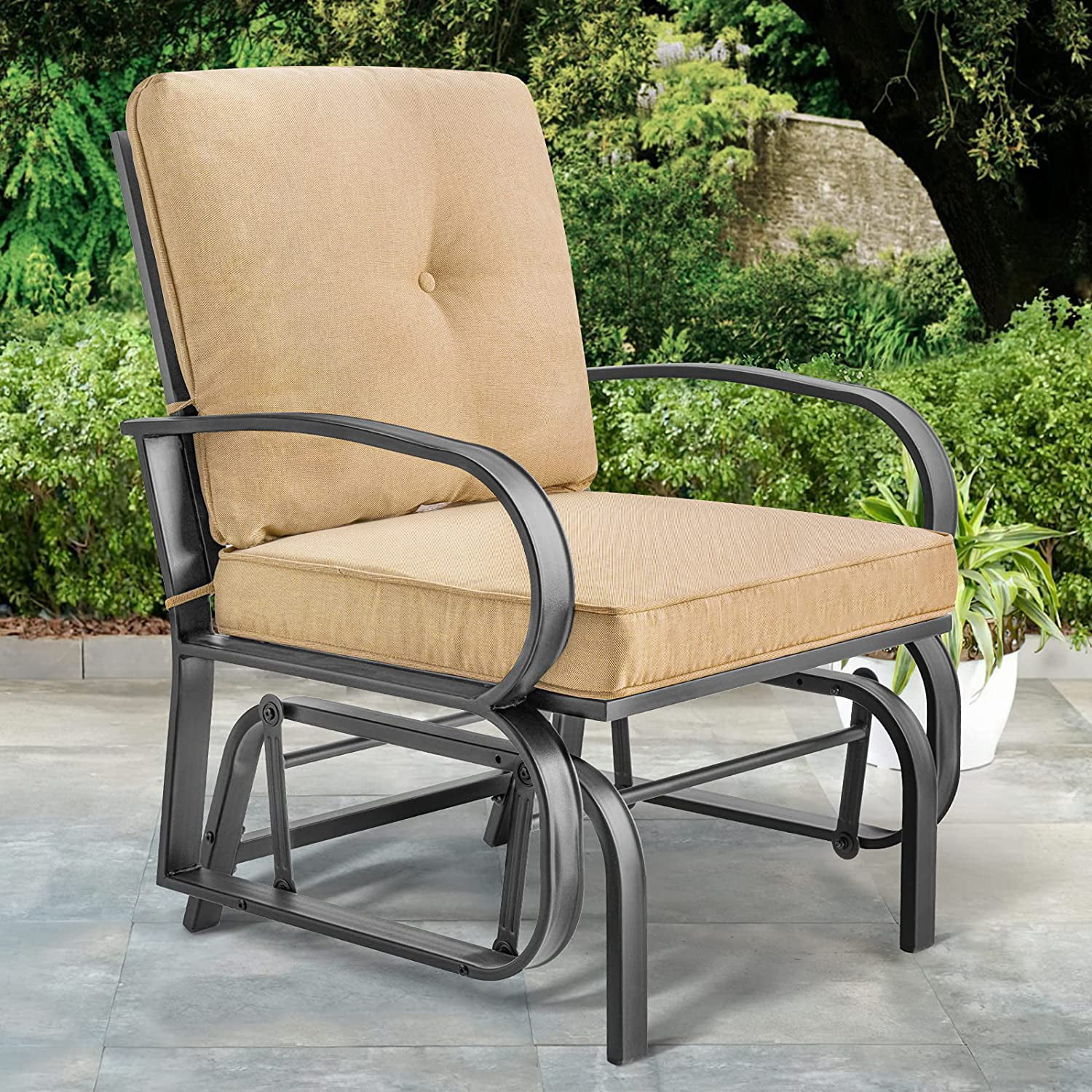 Outdoor Patio Glider Chair with Cushions - Sunmthink Single Garden