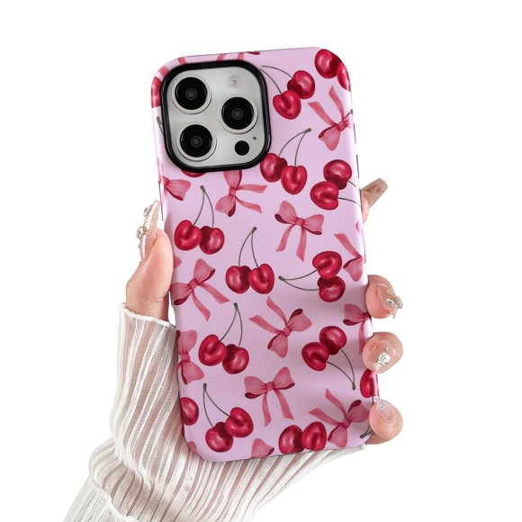 Branple Compatible Con Iphone 16 Pro Caso Lindo Patrón De Lazo De Cereza Rosa Con Tpu Suave Delgado A Prueba De Golpes Y Cubierta Protectora De Pc Dura Para Mujer Diseñado Para Iphone 16 Pro (Esmerila