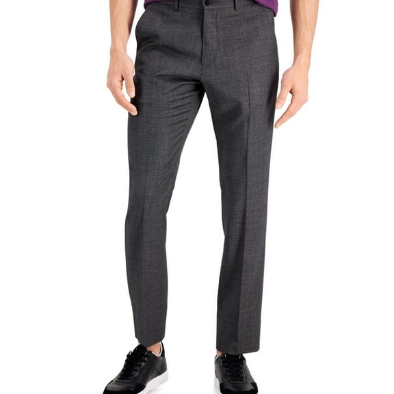 Armani Mens Slim Fit Windowpane Wool Dress Pants Slacks, Grey, 34W x 29L