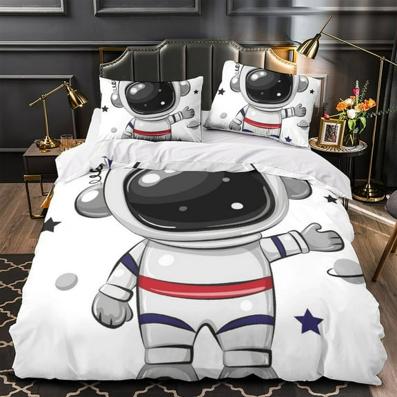YJHDM Space Theme Bedding Set 3D Astronaut Pattern Down Duvet Cover Pillow Case 2/3pcs Birthday Gift