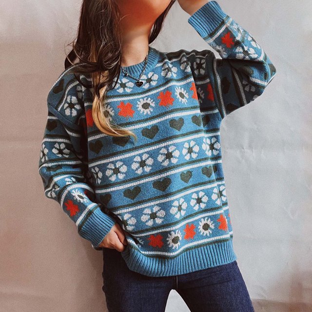 Aqestyerly Cardigans à Capuche pour Femmes Mignon Fleur Cœur Col Rond Manches Longues Pull Tricoté Pull Court pour Femmes Haut pour Femmes