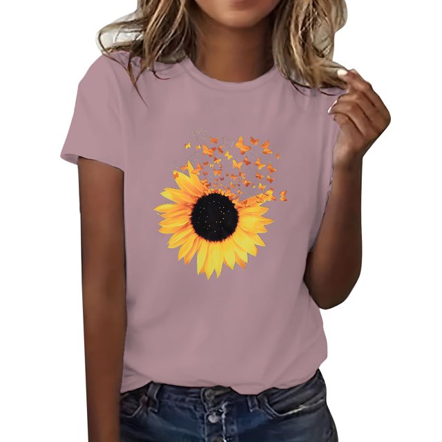 WZXFASHION T-shirt à Manches Courtes Décontracté Imprimé Col Rond Printemps pour Femmes Liquidation 2025 T-shirt à Manches Courtes pour Femmes