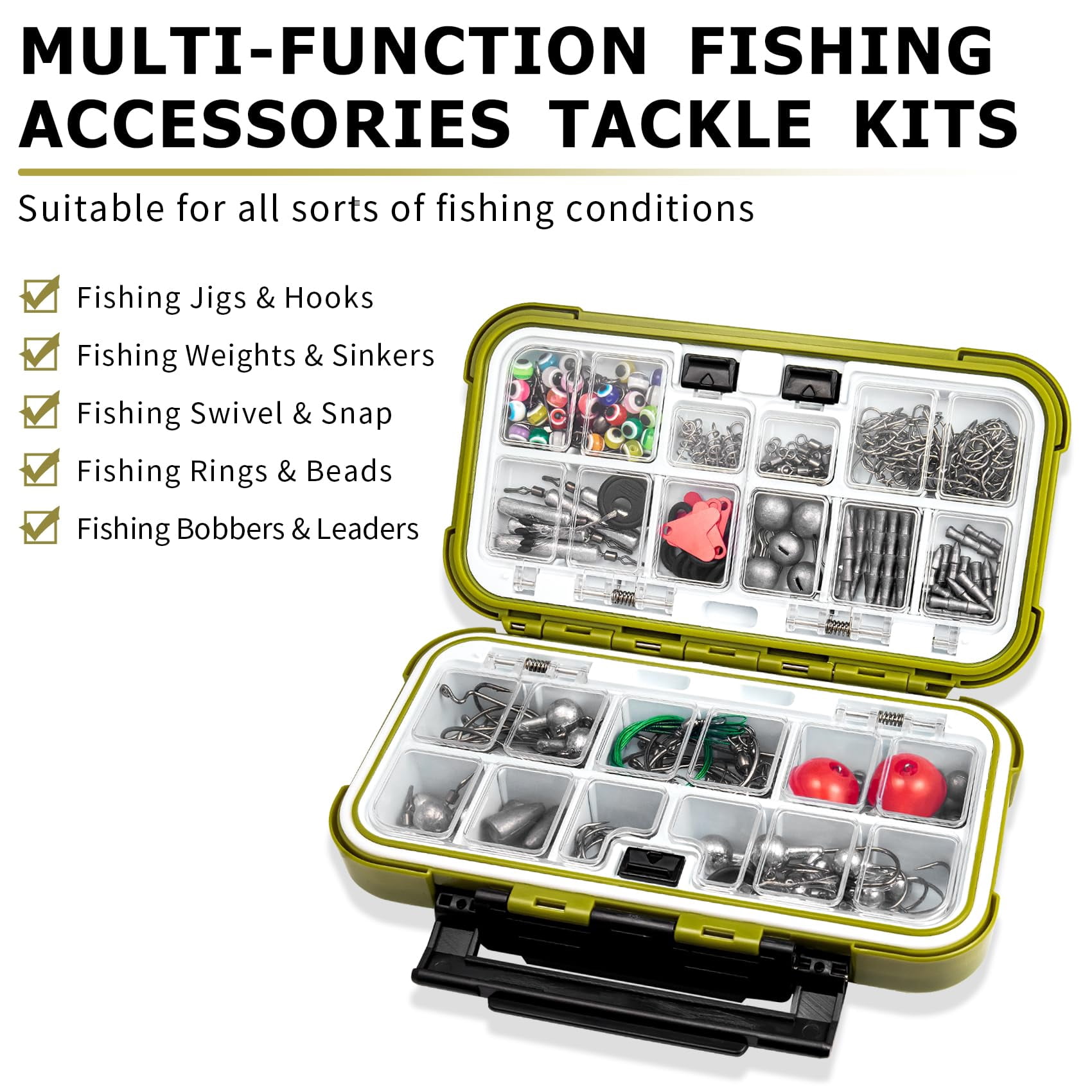 Fishing Tackle & Accessories Kit  Box With Included Sinkers Weights Hooks Swivels Snap Leader Others Freshwater Bass Lures Gear Gifts For Men
