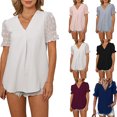 thumbnail image 5 of Sunloudy, camisas de gasa salvaje a la moda para mujer, blusas sueltas informales de verano de manga corta con lunares suizos de Color sólido Sunloudy  S M L XL XXL, 5 of 5