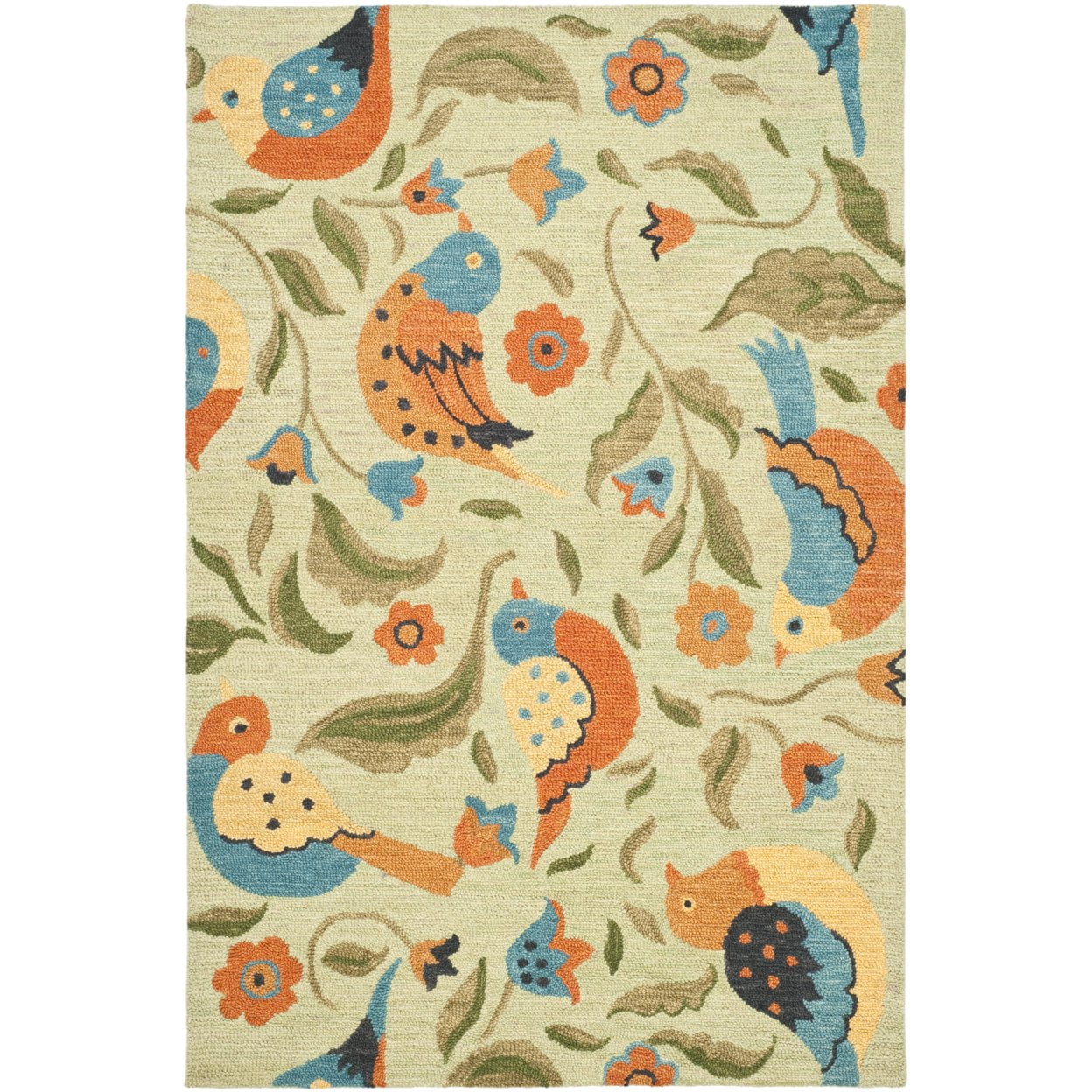 SAFAVIEH Blossom Megan Flower and Birds Wool Area Rug, Sage/Multi, 8' x 8' Square