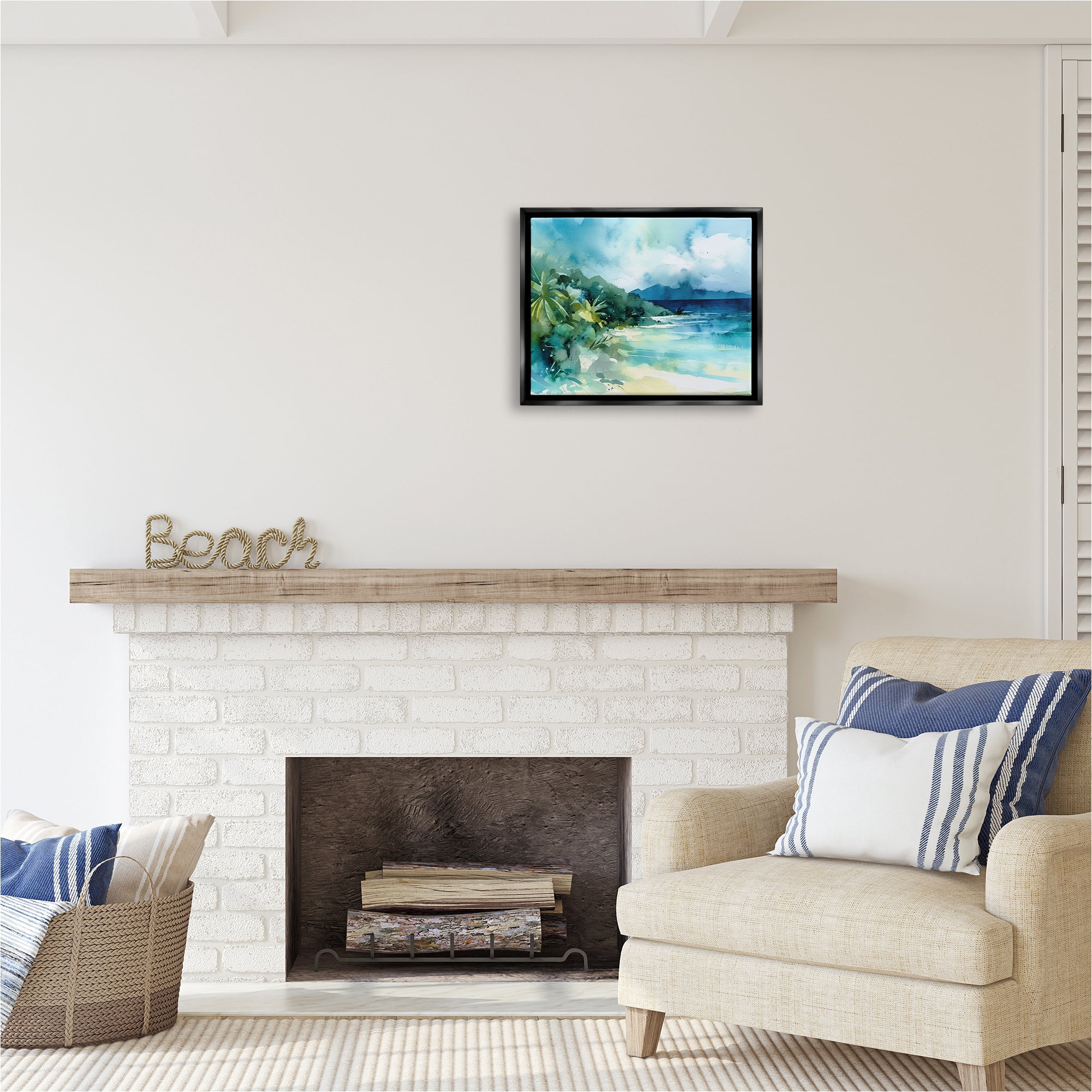 Stupell Industries Abstract Tropical Landscape Landscape Painting Black Floater Framed Canvas Art Print Wall Art, 21 x 17