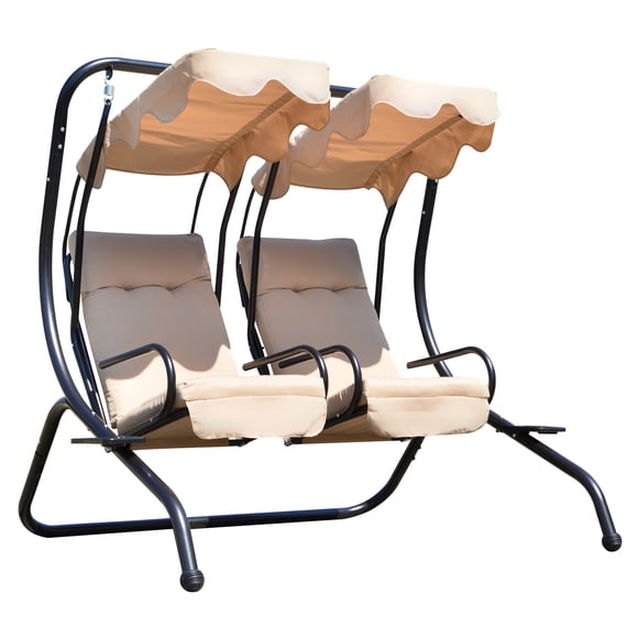 Heavy-Duty Metal Swing Chair 2 Separated Seater Hammock W/ Canopy & Cushions
