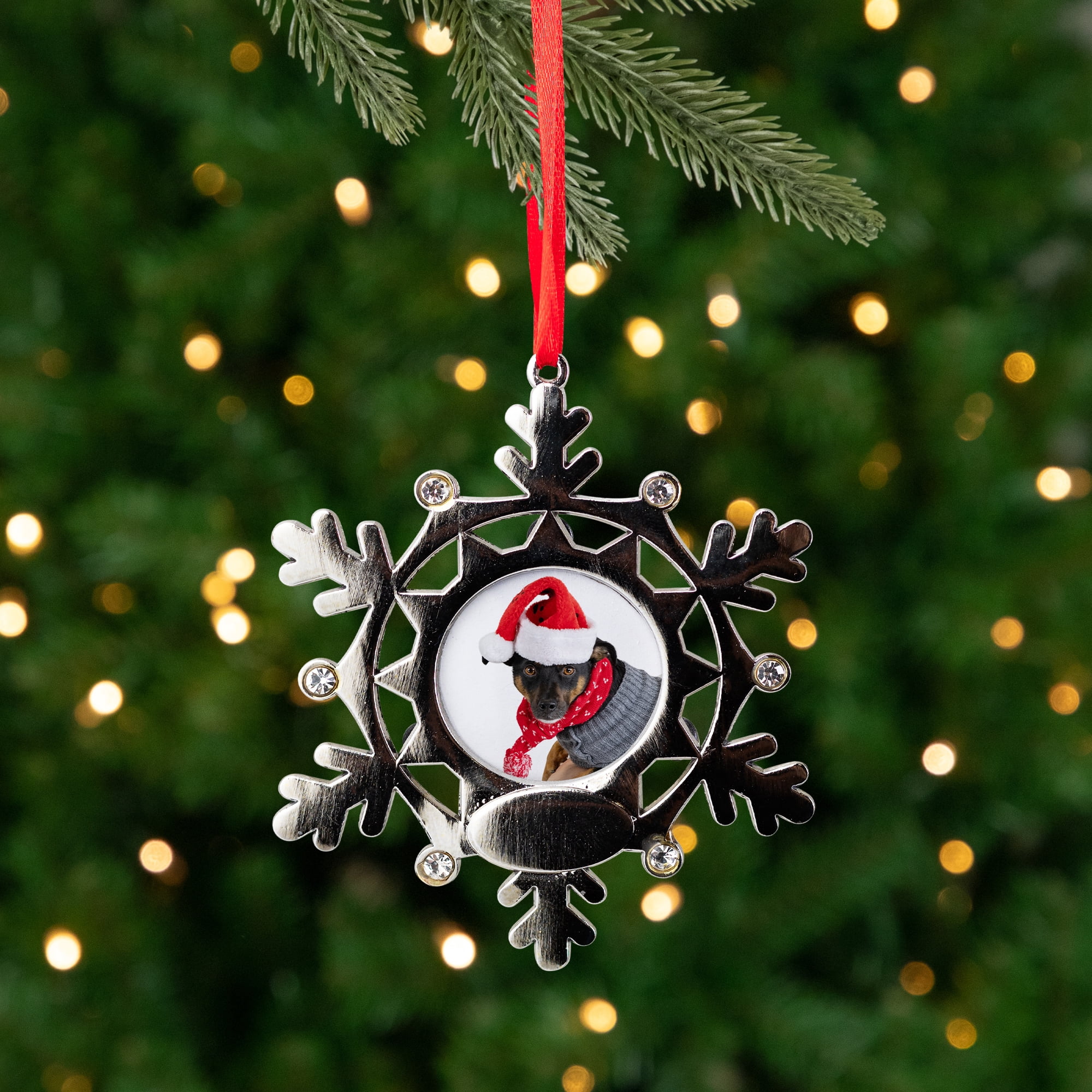 Snowflake Photo Frame Christmas Ornament - 3.5" - Silver