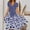 Blue, variant on Women's Summer Flower Printing Short Sleeve V Neck Lace Splicing Dresses Fashion Full Skirt Dress