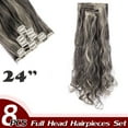 thumbnail image 2 of Extensions de Cheveux Synthétiques à Clip Complet 8 Pcs 18 Clips Postiche Long Bouclé Lisse, 2 of 5