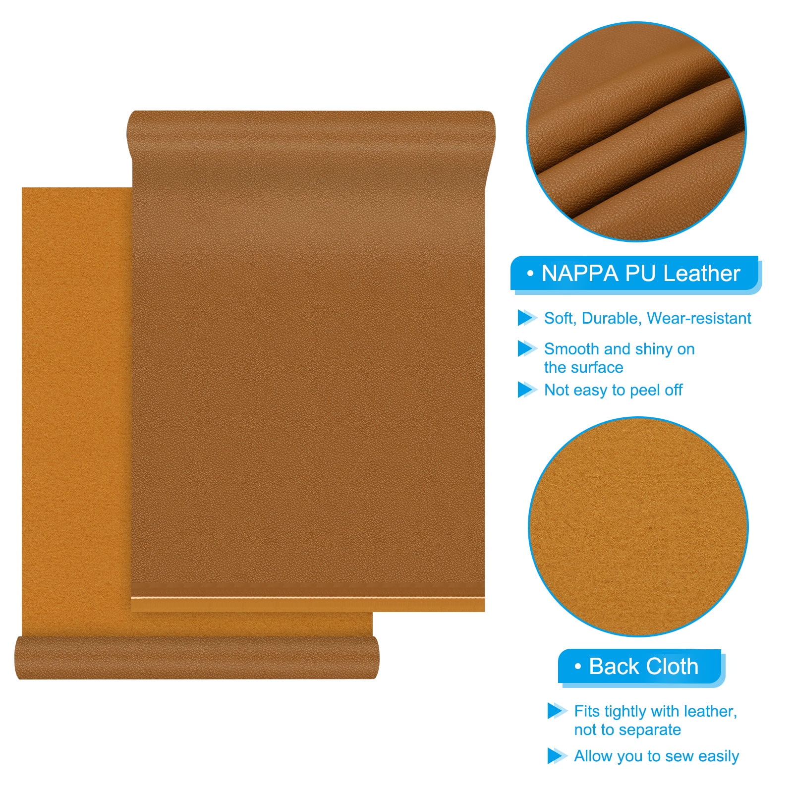 Uxcell 54x19.7x0.05 Inch PU Leather Book Cloth, Soft Colored Faux PU Leather Sheets, Yellow Brown