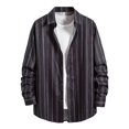 thumbnail image 1 of Camisas Oversize Hombre Chaqueta acolchada con bolsillo y solapa cuadrada a rayas informal a la moda de otoño e invierno para hombre (Black, M), 1 of 7