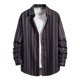 thumbnail image 1 of Camisas Oversize Hombre Chaqueta acolchada con bolsillo y solapa cuadrada a rayas informal a la moda de otoño e invierno para hombre (Black, XS), 1 of 7
