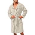 thumbnail image 2 of Hrsba Fleece Robe for Men,Solid Color Double Fleece Turn Down Collar Open Front Sleep Robe With Belt Wearable Outdoor Fall Bathrobe, 2 of 8