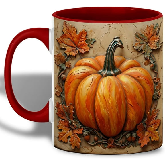 Rustic Pumpkin with Autumn Leaves Coffee Mug, Farmhouse Style Fall Harvest Mug for Thanksgiving, Halloween, and Everyday Seasonal Drinkware