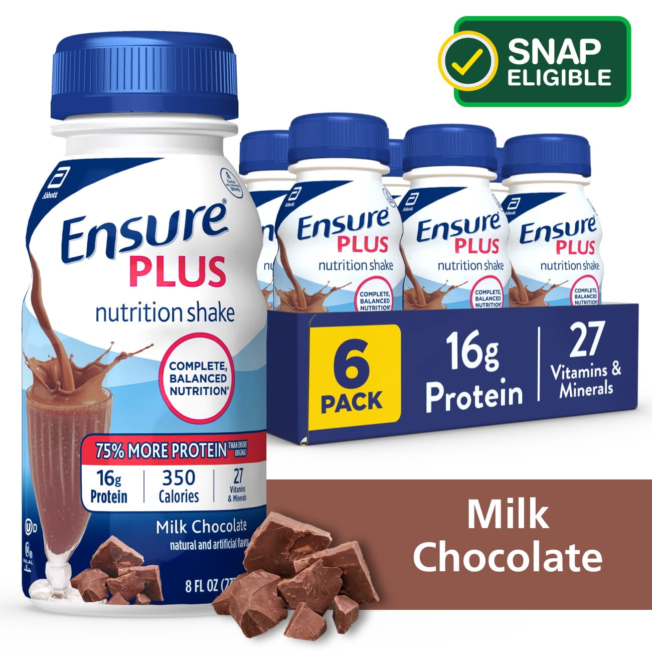 Ensure Plus Nutrition Shake, Milk Chocolate, 8 fl oz, 6 Bottles