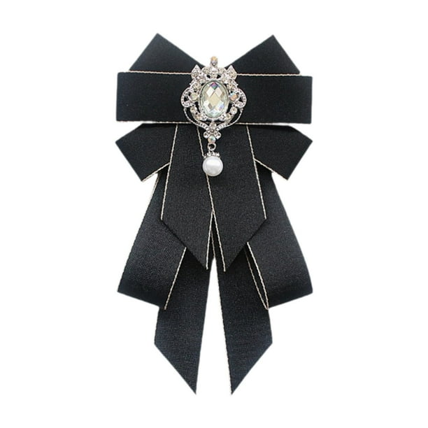 Broche con lazo de cinta, broche de pajarita, broche con lazo preanudado, broche decorativo moderno para dama Negro