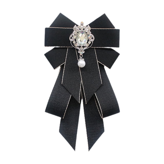 Broche de lazo con cinta para corbata, lazo para camisa, lazo preanudado, elegante broche para corbata Negro