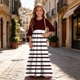 thumbnail image 5 of Girls Short Sleeve Maxi Dress Striped Print Casual Fit and Flare Party Dress with Pockets Wine 4-5 Years, 5 of 7