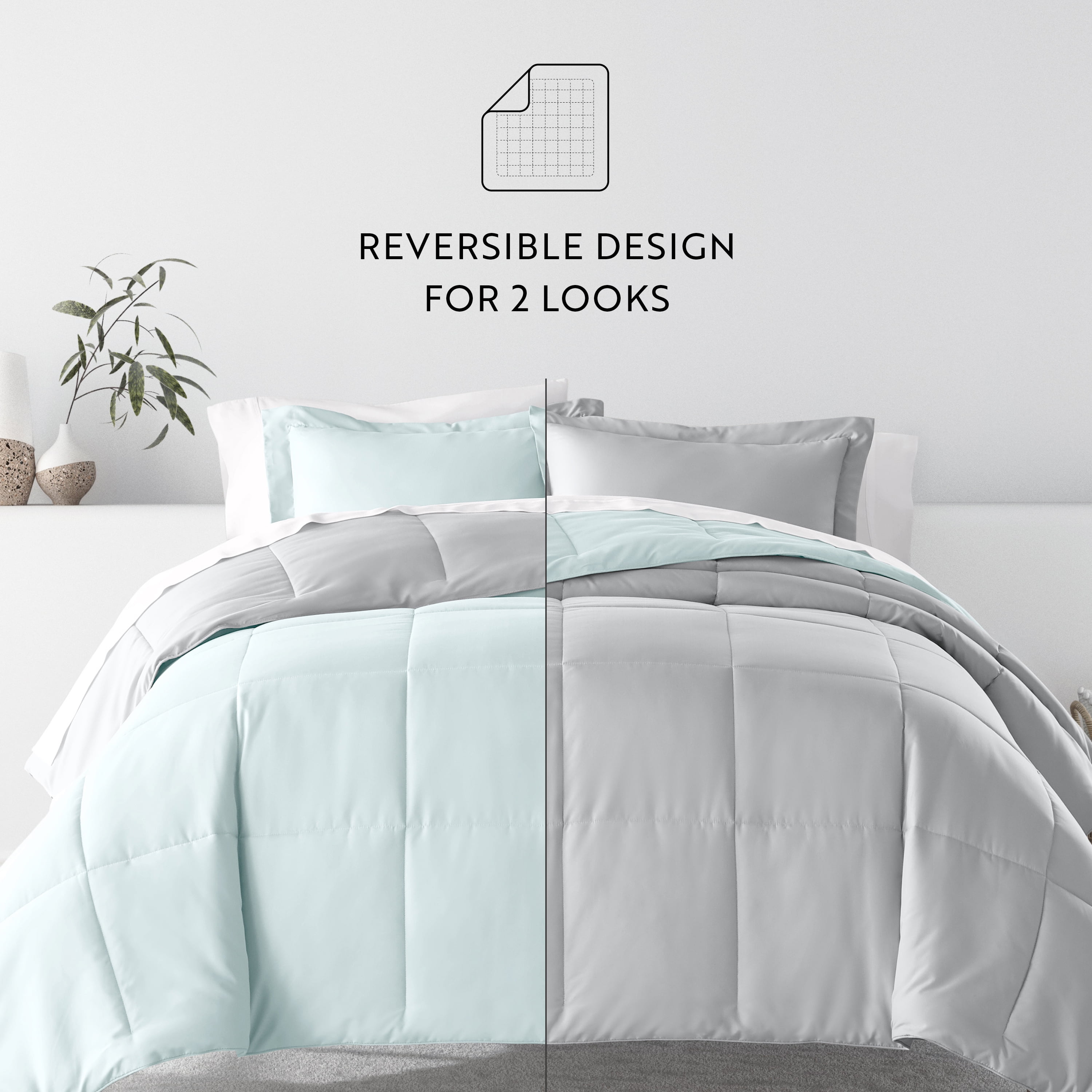 Noble Linens 7 Piece Bedding Bundle, Reversible Comforter and Patterned Sheet Set, King