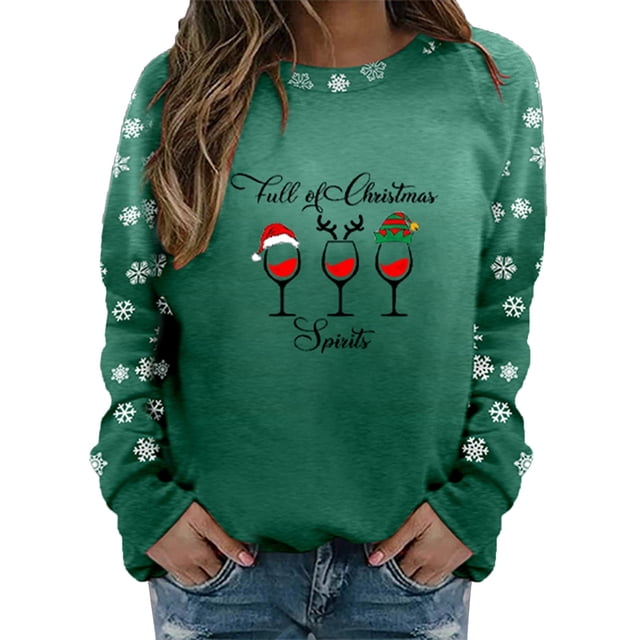 Gibobby Sudadera Navidad mujer Sudadera con Cuello Redondo y Estampado navideño para Mujer, Sudadera con Capucha Suelta Informal de Manga Larga(Verde,G)
