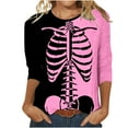 thumbnail image 3 of VKOYWKM Women Halloween Tops 3/4 Sleeve Funny Skeleton Graphic Tees Fall Crew Neck Loose Fit Theme Halloween T-Shirts, 3 of 6