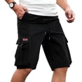 thumbnail image 2 of Thousandth Men's Solid Color Durable Loose Fashionable Elastic Waist Pocket Casual Workwear Shorts Work Cargo Shorts, 2 of 6