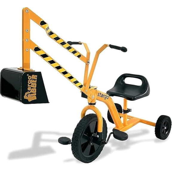 Excavator Sand Digger Tricycle with Pedals, Handlebar, Scooper and Rotating Wheel, Ride On Excavator Construction Toy Trike for Toddler Boy