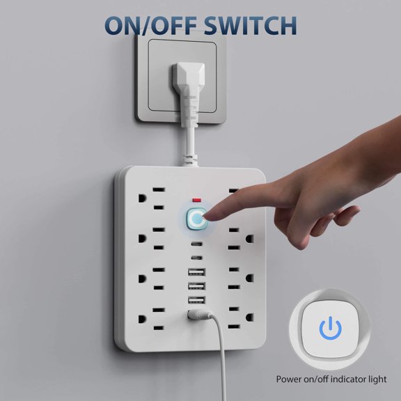 Power Strip Surge Protector with 8AC Outlets, 4USB & 2Type-C Ports