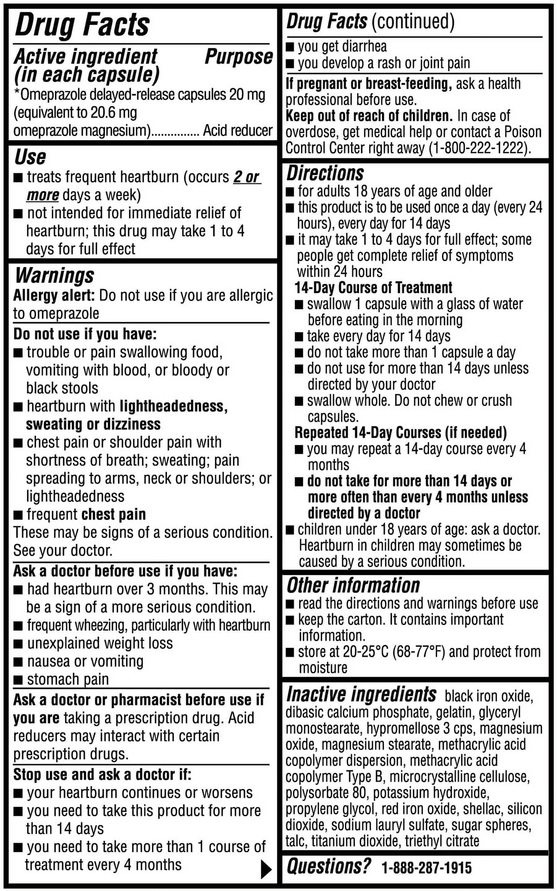 Equate Omeprazole Delayed-Release Acid Reducer Capsules, 20 mg, 42 Count