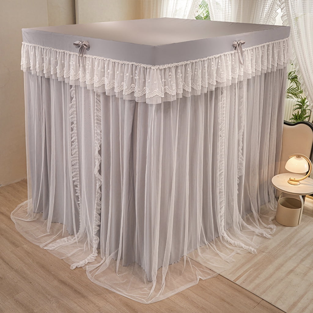 4 Corners Post Solid Color Bed Canopy Curtain Double Layer-Curtain & Ruffle Princess Mosquito Net 4 Opening Netting for Girls Teens Or Adults Bedroom Decoration, Grey, California King