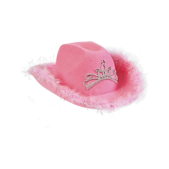 Adult Womens Blinking Pink LED Cowboy Hat with Tiara