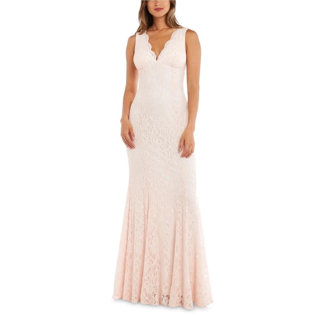Vestido ajustado y acampanado de encaje Morgan & Co blanco roto 5/6