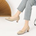 thumbnail image 4 of Roncen Women's Knit Square-Toe Bow Detail Slip-On Chunky Heels - Casual Solid Color Low-Cut Comfortable Shoes for Year-Round Wear, 4 of 9