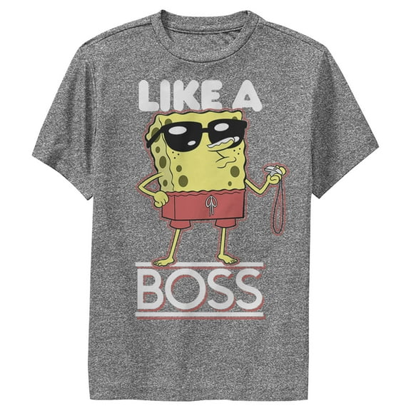 Boy's SpongeBob SquarePants Like A Boss  Performance Graphic Tee Charcoal Heather Large