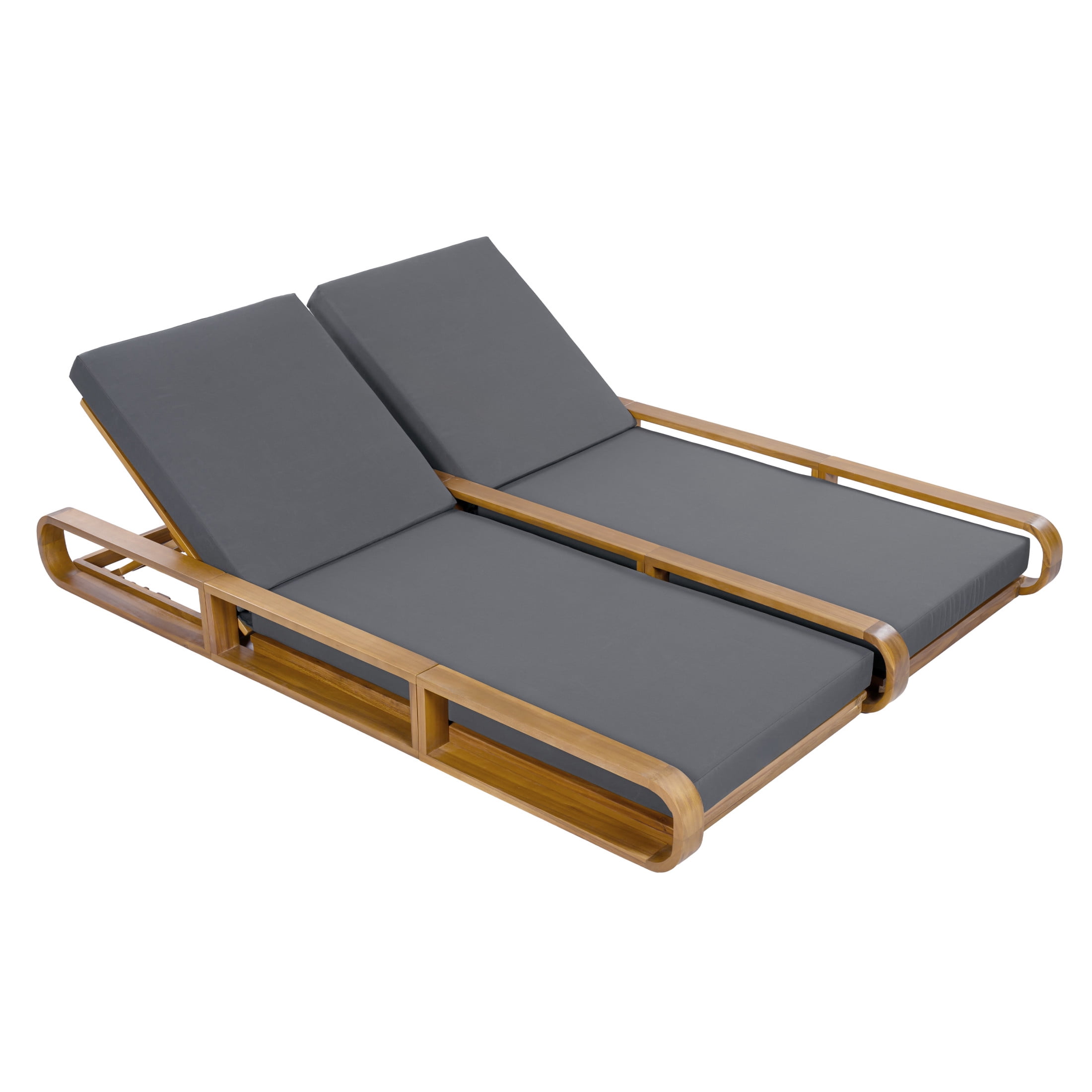 Christopher Knight Home 79" Outdoor Double Chaise Lounge Set with Dark Gray Cushions, Teak