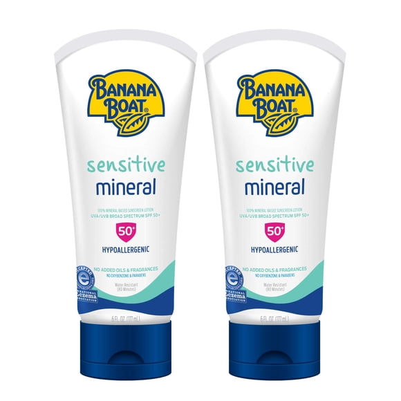 Protector solar Banana Boat Sensitive 100% mineral SPF 50 177 ml x2