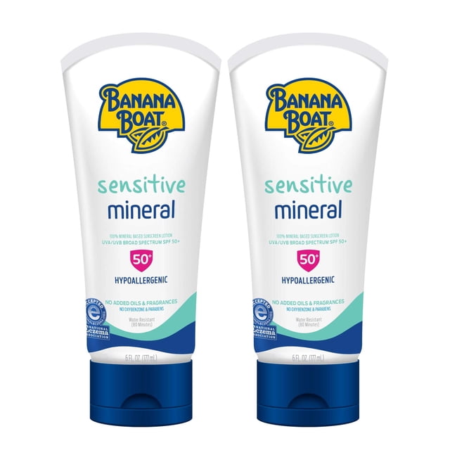 Protector solar Banana Boat Sensitive 100% mineral SPF 50 177 ml x2