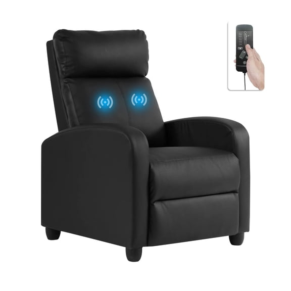 BIQWBIC Single Recliner Sofa Massage Recliner Chair Living Room Sofa Reading Chair Home Theater Seating Modern Chair Easy Lounge PU Leather Padded Seat Backrest Black, 39.8 x 27 x 34 inches