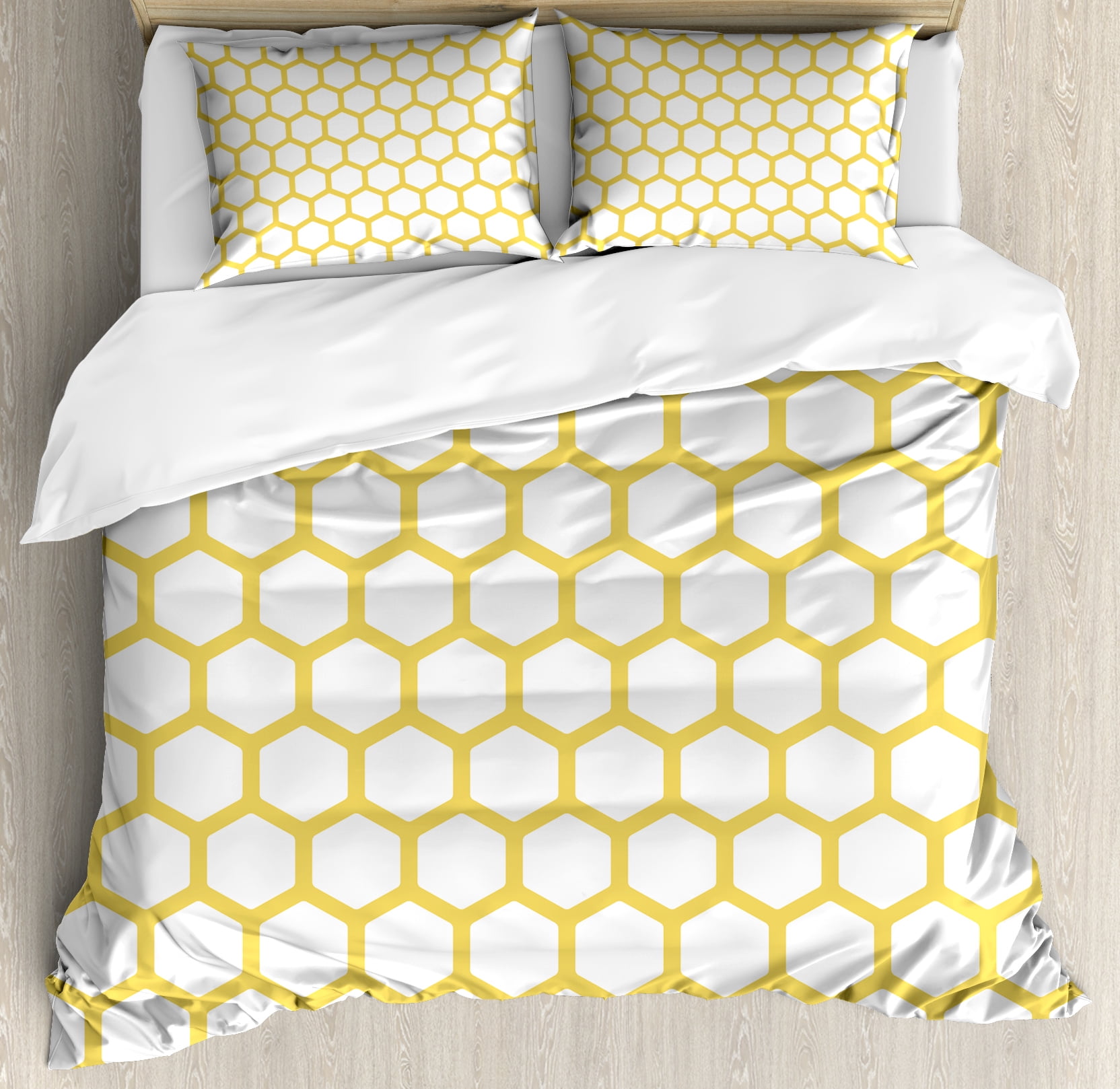 Yellow and White King Size Geometric Duvet Cover Set