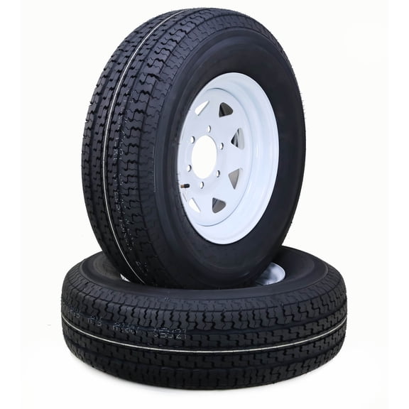 Free Country Trailer Tire Wheel Assembly ST225/75R15 10-Ply E 117M 6 Lug on 5.5" PCD White Spoke Rim ,SET 2