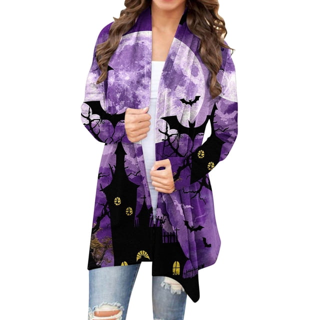 Pisexur Veste pour Femmes, Cardigans à devant Ouvert, Manteaux Trench, Vestes d'Automne, Mode pour Femmes, Cardigan à Manches Longues Imprimé d'Halloween, Veste