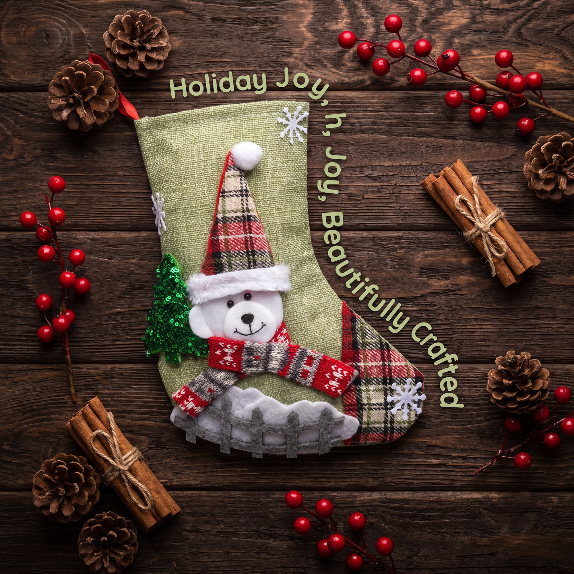 Unique Bargains Novelty Cartoon Christmas Stockings Assorted Garland Accents Green Bear 8"