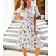 thumbnail image 2 of Vestido de manga corta con estampado de volantes y cuello en V informal con botones de verano para mujer a la moda Fridja  qw6411, 2 of 7
