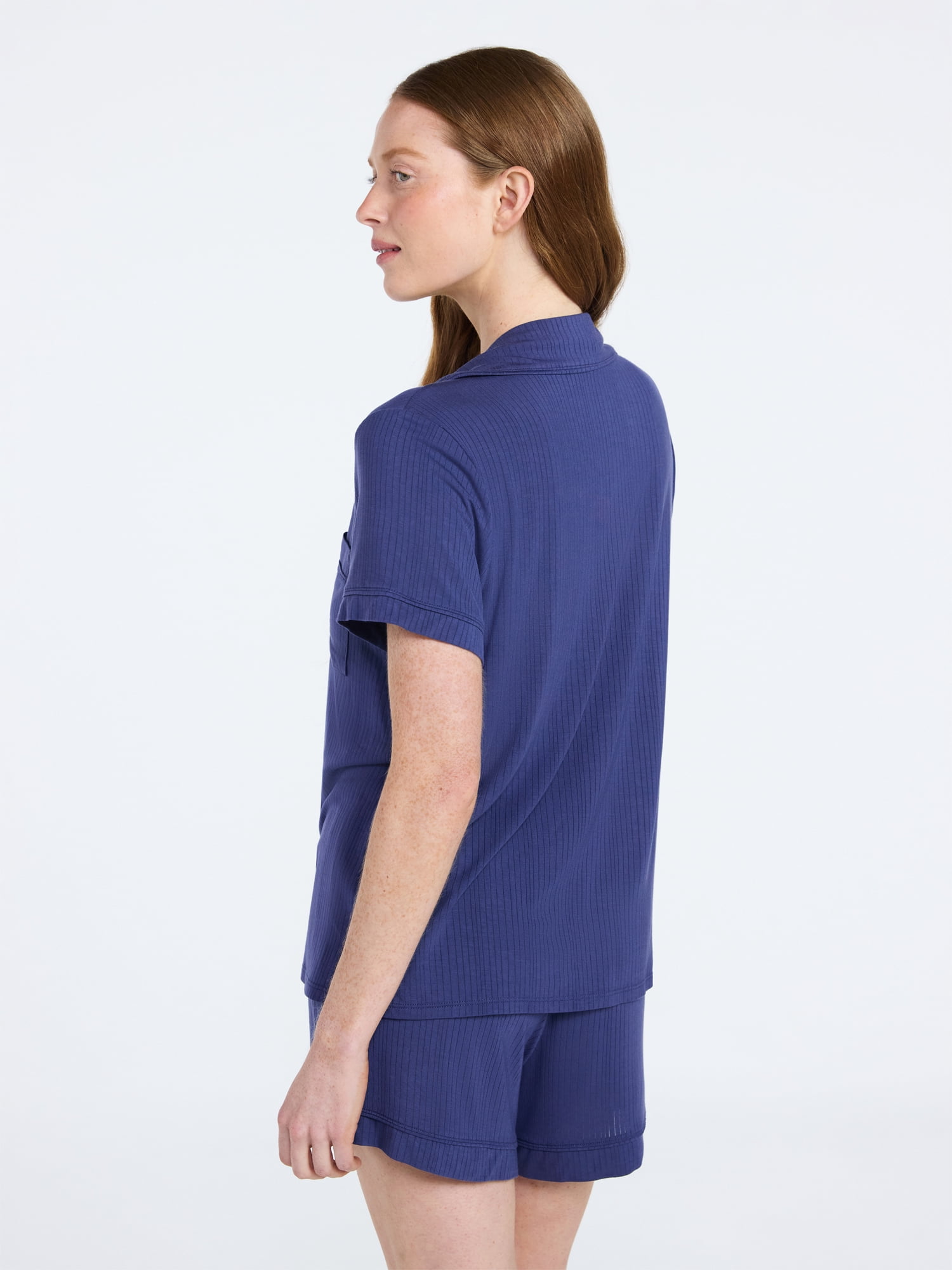 Joyspun Womens Sleep Rib Modal Short Sleeve Notch Set, Size XS-XL, 2X-3X